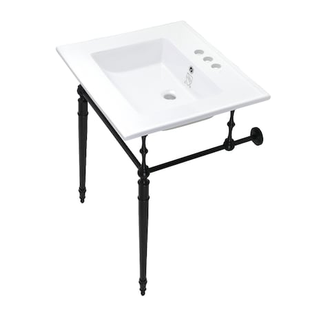 Fauceture KVPB25227W4MB 25-Inch Console Sink with Brass Legs (4-Inch, 3 Hole), White/Matte Black KVPB25227W4MB